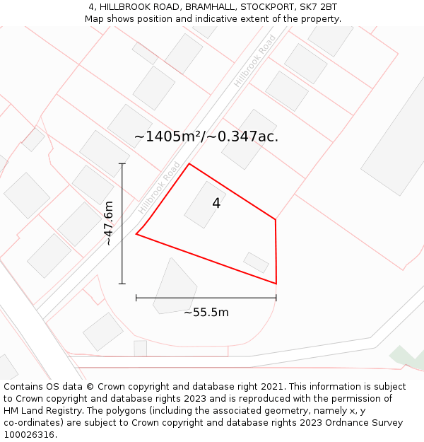 4, HILLBROOK ROAD, BRAMHALL, STOCKPORT, SK7 2BT: Plot and title map