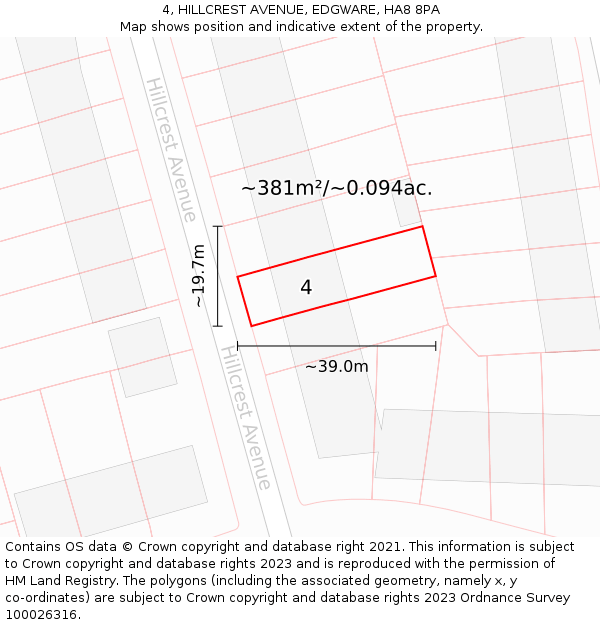 4, HILLCREST AVENUE, EDGWARE, HA8 8PA: Plot and title map