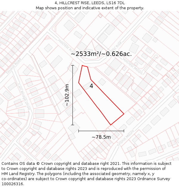 4, HILLCREST RISE, LEEDS, LS16 7DL: Plot and title map