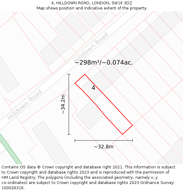 4, HILLDOWN ROAD, LONDON, SW16 3DZ: Plot and title map