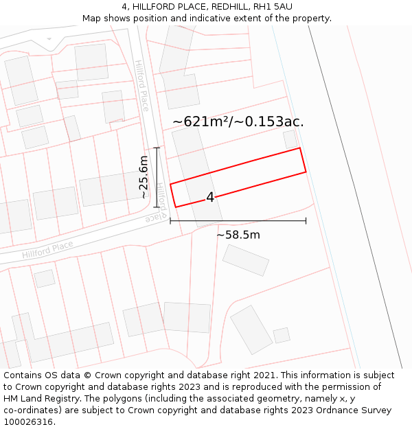 4, HILLFORD PLACE, REDHILL, RH1 5AU: Plot and title map