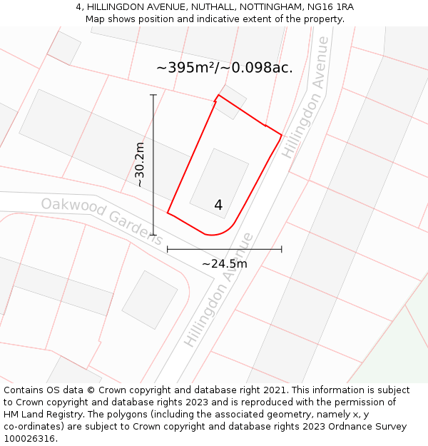 4, HILLINGDON AVENUE, NUTHALL, NOTTINGHAM, NG16 1RA: Plot and title map