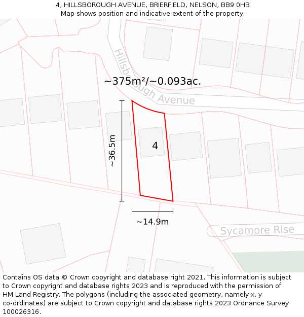 4, HILLSBOROUGH AVENUE, BRIERFIELD, NELSON, BB9 0HB: Plot and title map