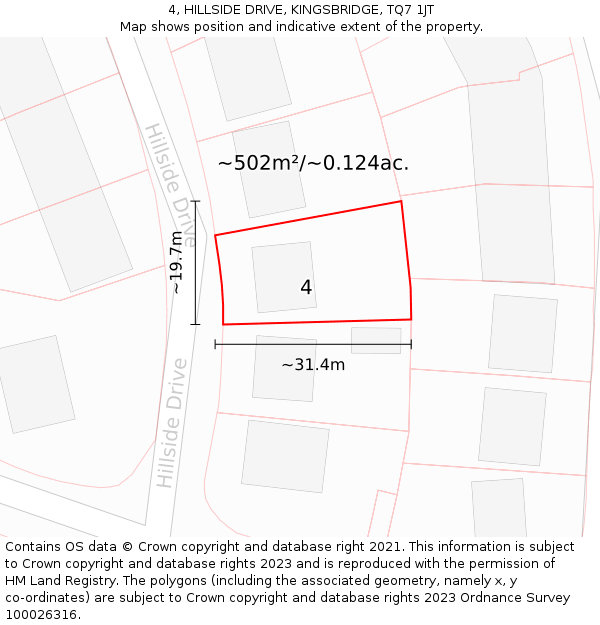 4, HILLSIDE DRIVE, KINGSBRIDGE, TQ7 1JT: Plot and title map