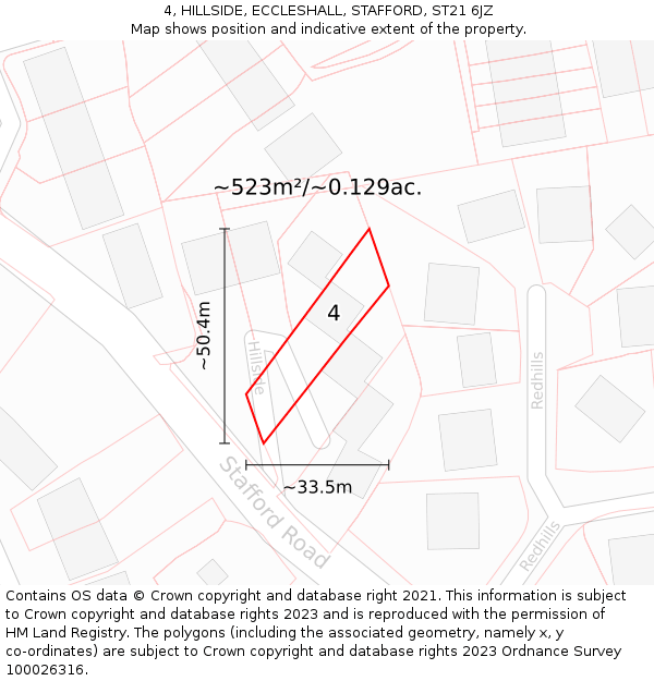 4, HILLSIDE, ECCLESHALL, STAFFORD, ST21 6JZ: Plot and title map