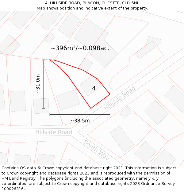 4, HILLSIDE ROAD, BLACON, CHESTER, CH1 5NL: Plot and title map