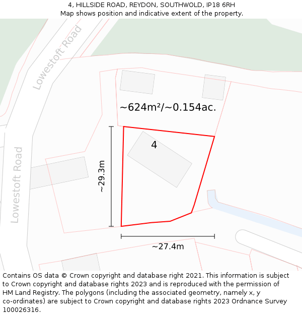 4, HILLSIDE ROAD, REYDON, SOUTHWOLD, IP18 6RH: Plot and title map