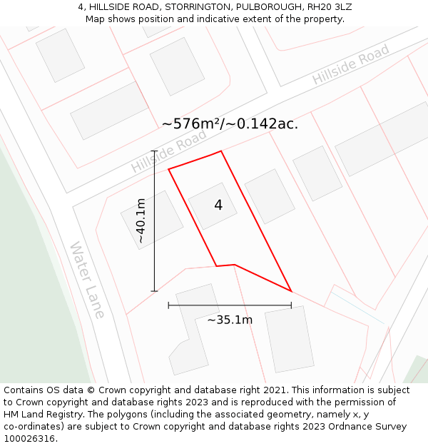 4, HILLSIDE ROAD, STORRINGTON, PULBOROUGH, RH20 3LZ: Plot and title map