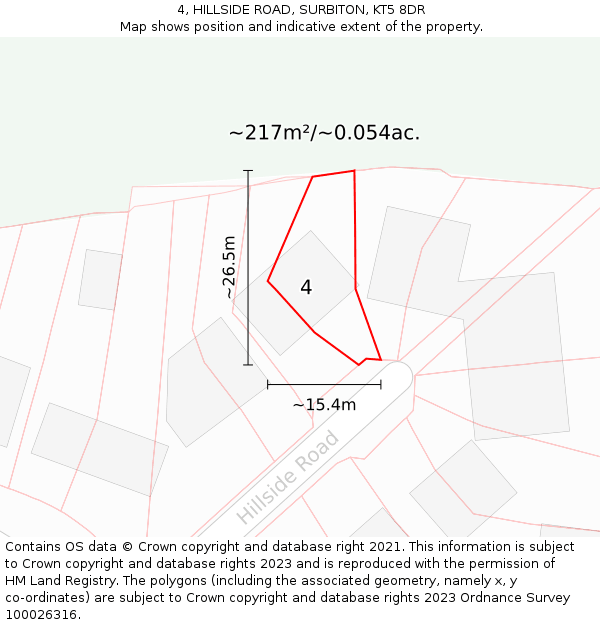 4, HILLSIDE ROAD, SURBITON, KT5 8DR: Plot and title map