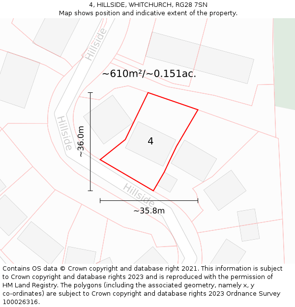 4, HILLSIDE, WHITCHURCH, RG28 7SN: Plot and title map