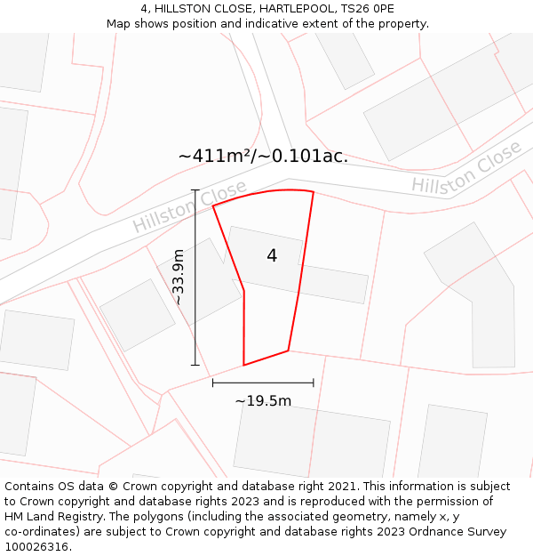4, HILLSTON CLOSE, HARTLEPOOL, TS26 0PE: Plot and title map