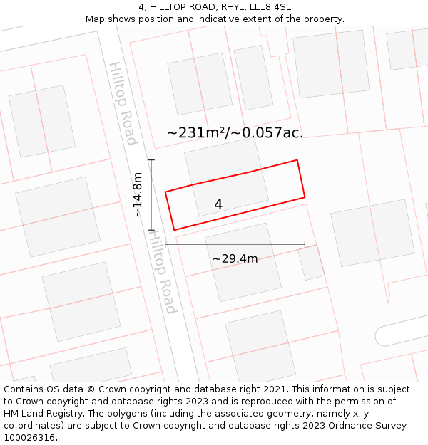 4, HILLTOP ROAD, RHYL, LL18 4SL: Plot and title map