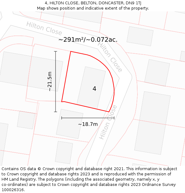 4, HILTON CLOSE, BELTON, DONCASTER, DN9 1TJ: Plot and title map