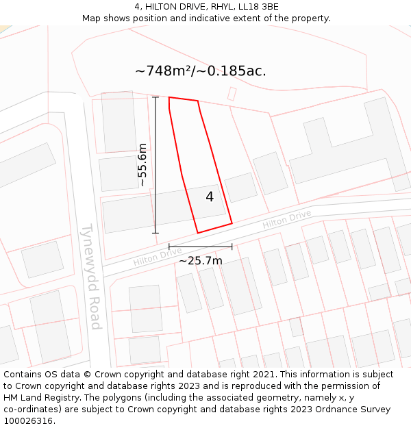 4, HILTON DRIVE, RHYL, LL18 3BE: Plot and title map