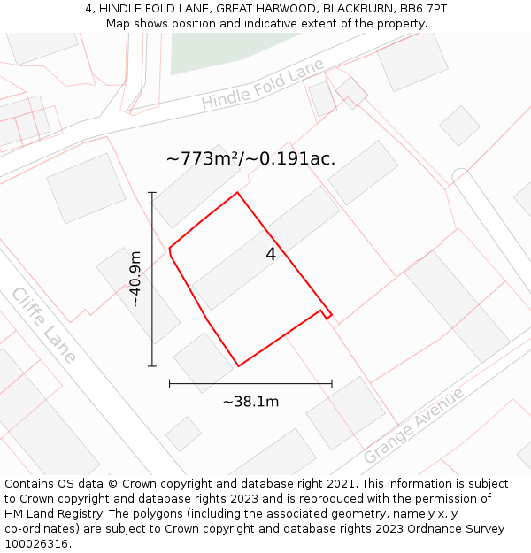 4, HINDLE FOLD LANE, GREAT HARWOOD, BLACKBURN, BB6 7PT: Plot and title map