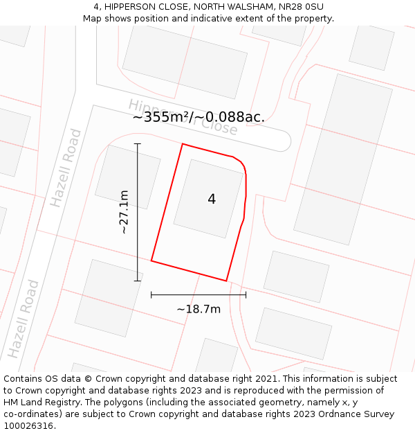 4, HIPPERSON CLOSE, NORTH WALSHAM, NR28 0SU: Plot and title map