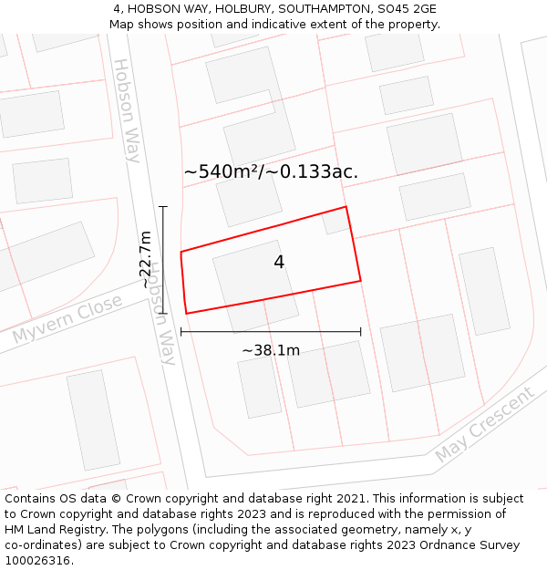 4, HOBSON WAY, HOLBURY, SOUTHAMPTON, SO45 2GE: Plot and title map