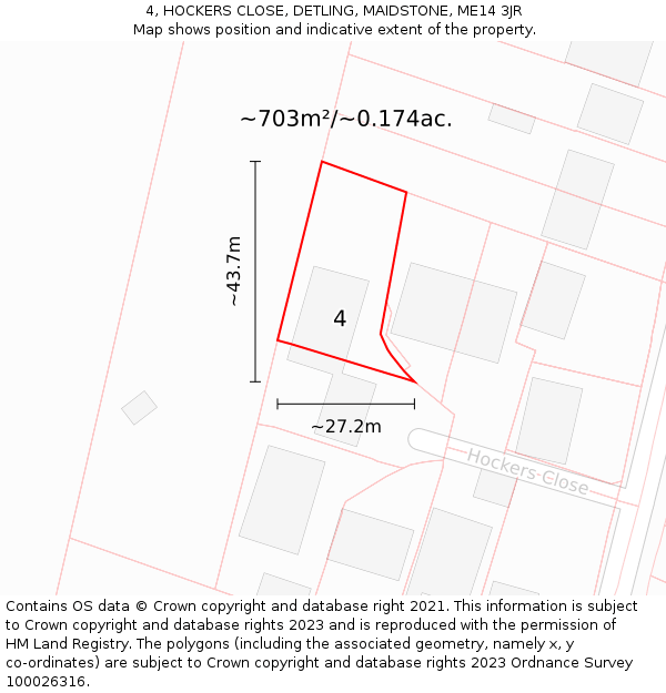 4, HOCKERS CLOSE, DETLING, MAIDSTONE, ME14 3JR: Plot and title map