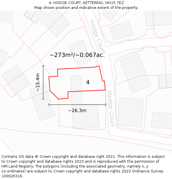 4, HODGE COURT, KETTERING, NN15 7EZ: Plot and title map