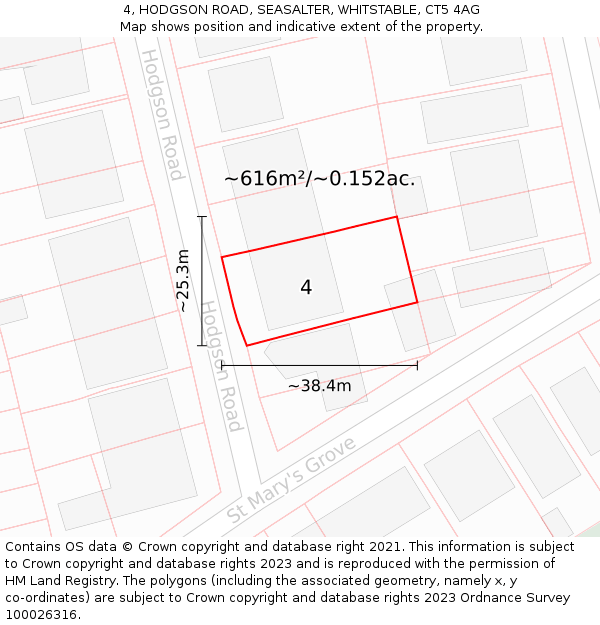 4, HODGSON ROAD, SEASALTER, WHITSTABLE, CT5 4AG: Plot and title map