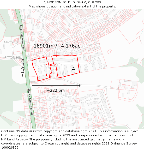 4, HODSON FOLD, OLDHAM, OL8 2RS: Plot and title map