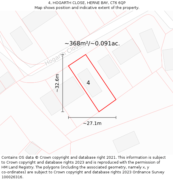 4, HOGARTH CLOSE, HERNE BAY, CT6 6QP: Plot and title map