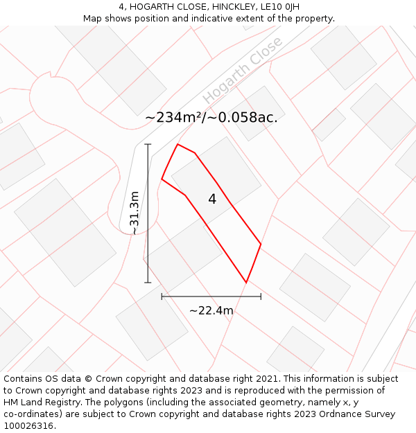 4, HOGARTH CLOSE, HINCKLEY, LE10 0JH: Plot and title map