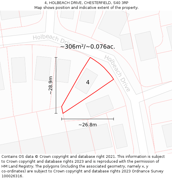 4, HOLBEACH DRIVE, CHESTERFIELD, S40 3RP: Plot and title map