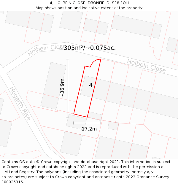 4, HOLBEIN CLOSE, DRONFIELD, S18 1QH: Plot and title map