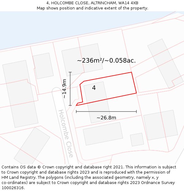 4, HOLCOMBE CLOSE, ALTRINCHAM, WA14 4XB: Plot and title map