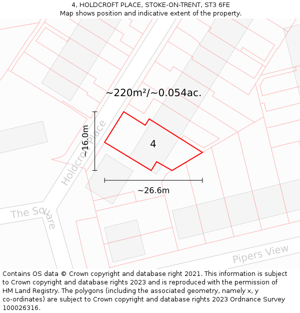 4, HOLDCROFT PLACE, STOKE-ON-TRENT, ST3 6FE: Plot and title map