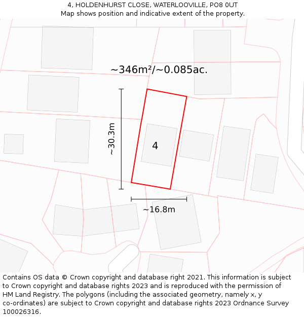 4, HOLDENHURST CLOSE, WATERLOOVILLE, PO8 0UT: Plot and title map