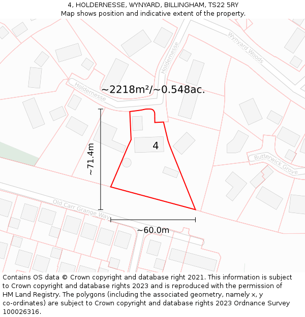 4, HOLDERNESSE, WYNYARD, BILLINGHAM, TS22 5RY: Plot and title map