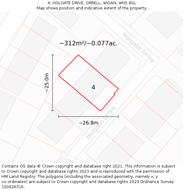 4, HOLGATE DRIVE, ORRELL, WIGAN, WN5 8SL: Plot and title map