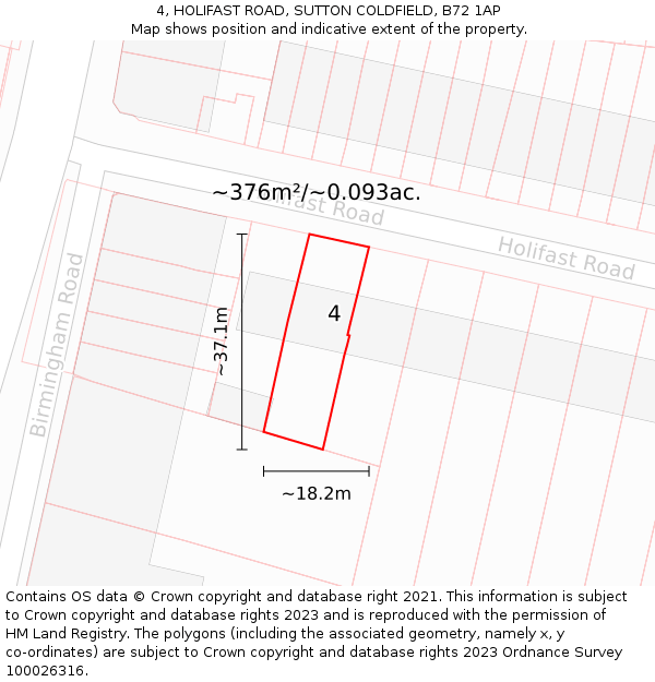 4, HOLIFAST ROAD, SUTTON COLDFIELD, B72 1AP: Plot and title map