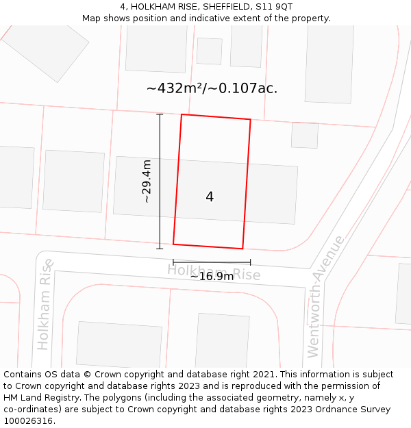 4, HOLKHAM RISE, SHEFFIELD, S11 9QT: Plot and title map