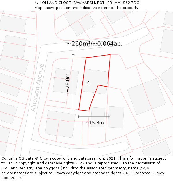 4, HOLLAND CLOSE, RAWMARSH, ROTHERHAM, S62 7DG: Plot and title map