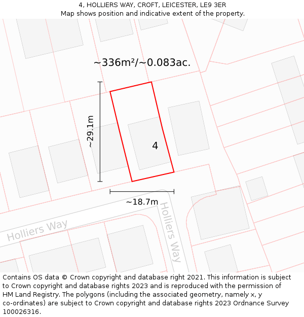 4, HOLLIERS WAY, CROFT, LEICESTER, LE9 3ER: Plot and title map