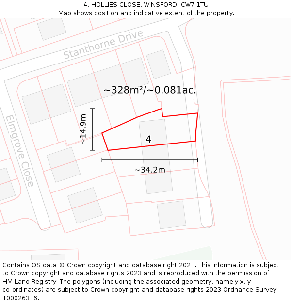 4, HOLLIES CLOSE, WINSFORD, CW7 1TU: Plot and title map