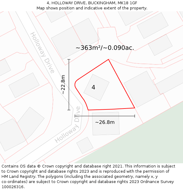 4, HOLLOWAY DRIVE, BUCKINGHAM, MK18 1GF: Plot and title map