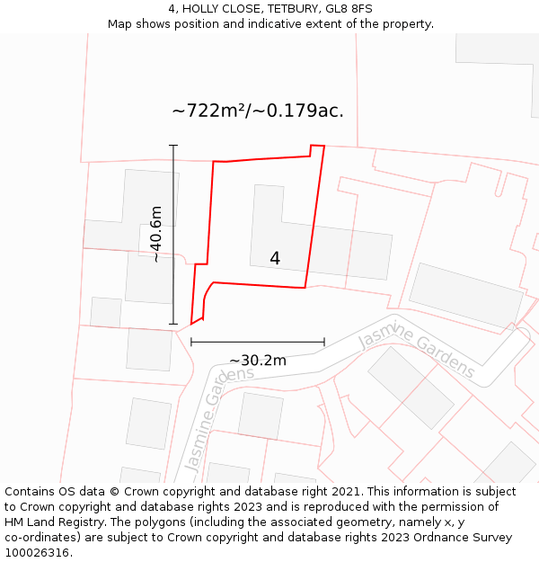 4, HOLLY CLOSE, TETBURY, GL8 8FS: Plot and title map