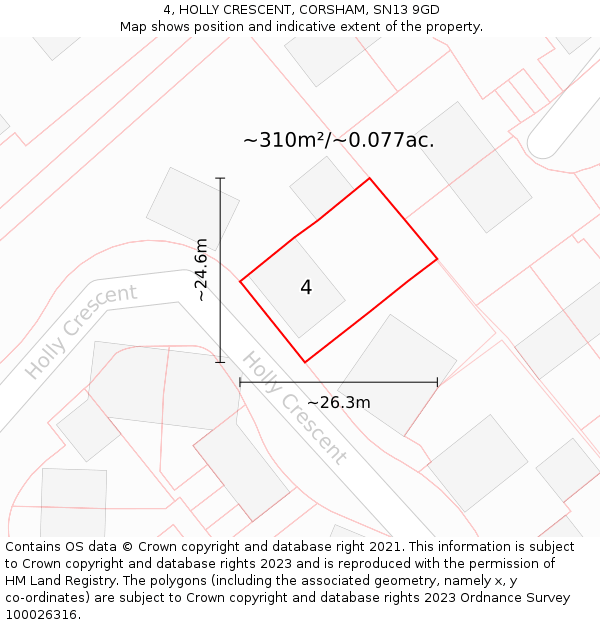 4, HOLLY CRESCENT, CORSHAM, SN13 9GD: Plot and title map