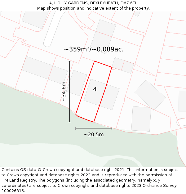 4, HOLLY GARDENS, BEXLEYHEATH, DA7 6EL: Plot and title map