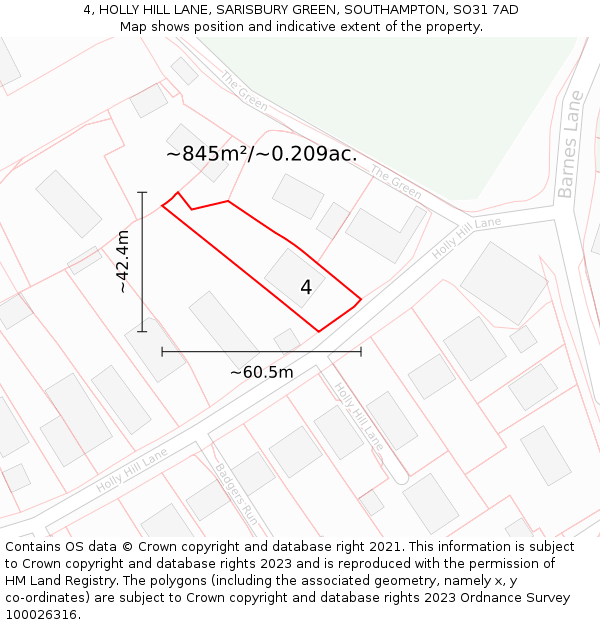 4, HOLLY HILL LANE, SARISBURY GREEN, SOUTHAMPTON, SO31 7AD: Plot and title map