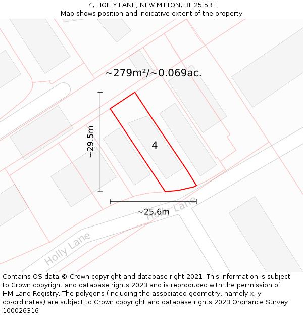 4, HOLLY LANE, NEW MILTON, BH25 5RF: Plot and title map