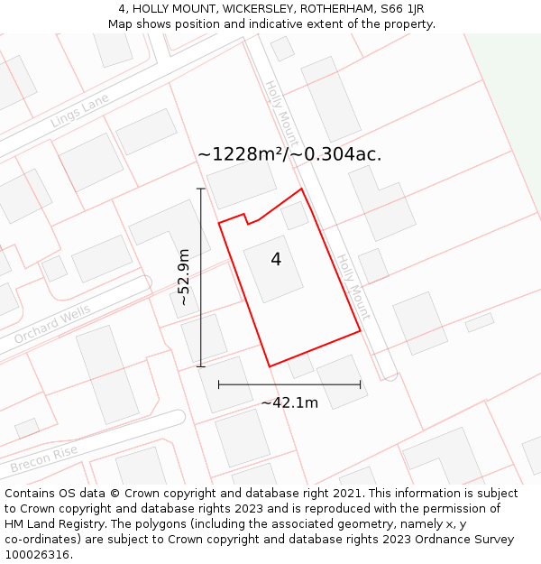 4, HOLLY MOUNT, WICKERSLEY, ROTHERHAM, S66 1JR: Plot and title map