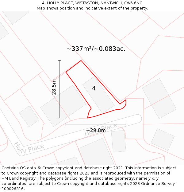 4, HOLLY PLACE, WISTASTON, NANTWICH, CW5 6NG: Plot and title map