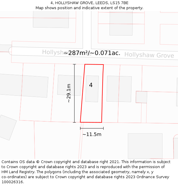 4, HOLLYSHAW GROVE, LEEDS, LS15 7BE: Plot and title map