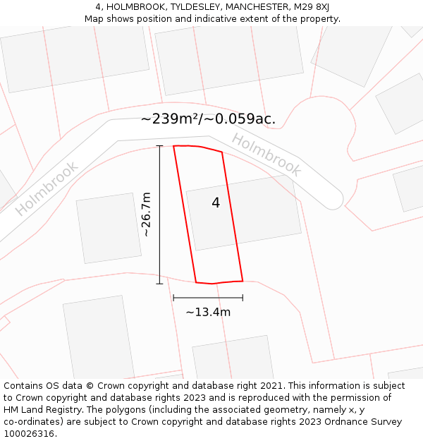 4, HOLMBROOK, TYLDESLEY, MANCHESTER, M29 8XJ: Plot and title map