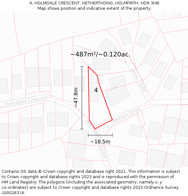4, HOLMDALE CRESCENT, NETHERTHONG, HOLMFIRTH, HD9 3HB: Plot and title map
